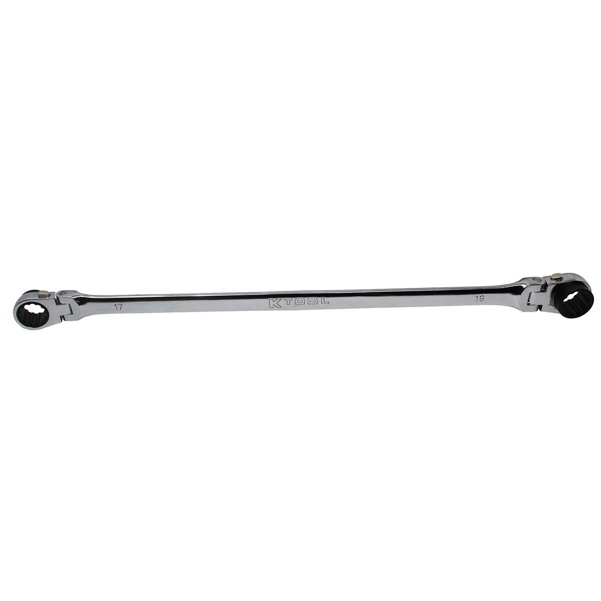 K-Tool International Metric Double Box Universal Spline Tooth Ratcheting Wrench — 17mm x 19mm, 90-Tooth, 180° Rotating Head, Model# KTIXDDB17X19